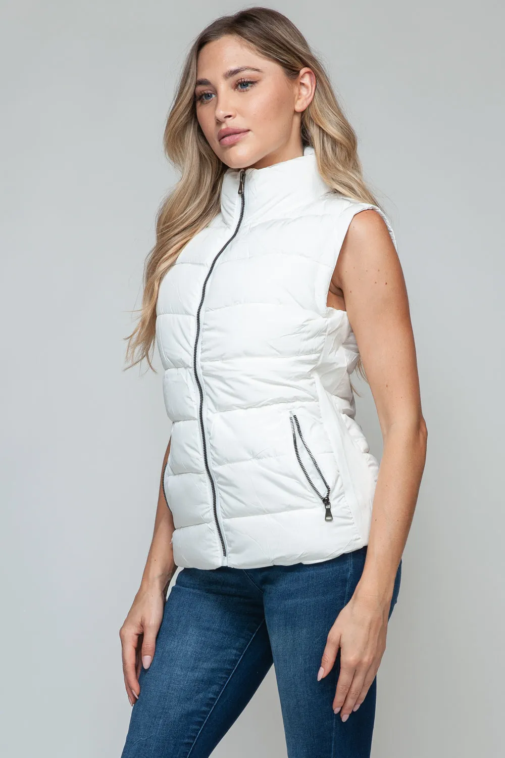 Womens Snobbish Zip Up Turtleneck Vest with Pockets (S-XL)