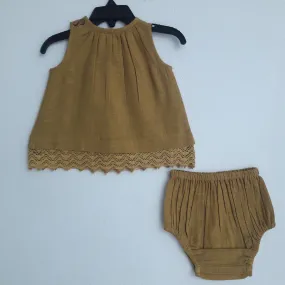 Yellow Sleeveless Dress & Diaper Cover Set